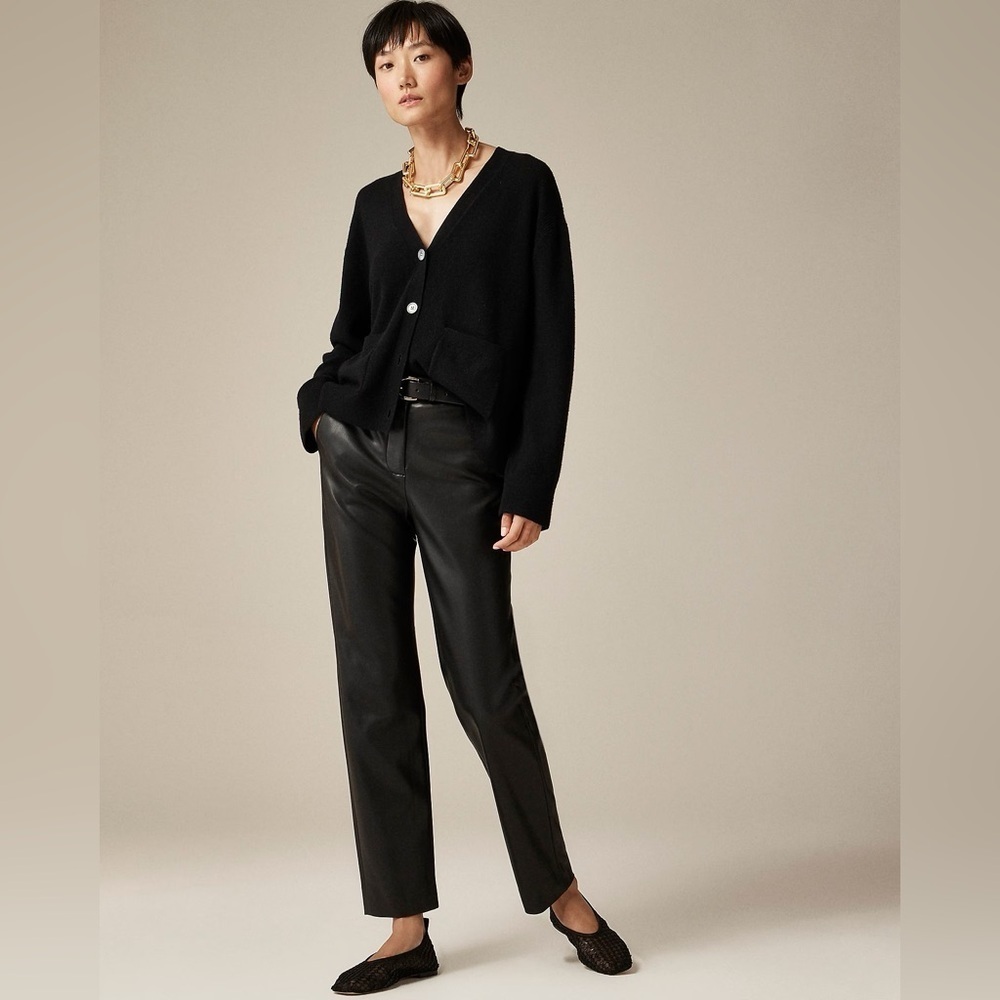 J. CREW Kate Black Faux Leather Straight Leg Pants Size 2 Party Work Date Casual